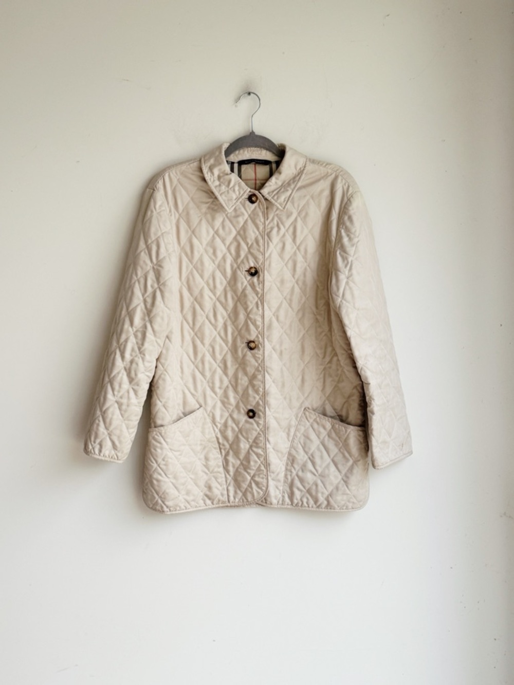 Burberry London Quilted Jacket Nova Check Lined Beige Coat Best Fit Large - Picture 5 of 7